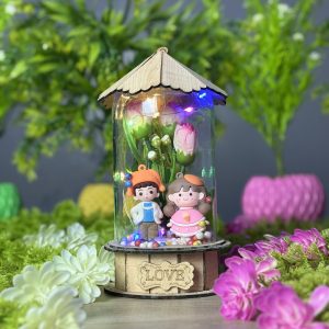 Wooden Cute Couple Decorative Showpiece Lightinig System